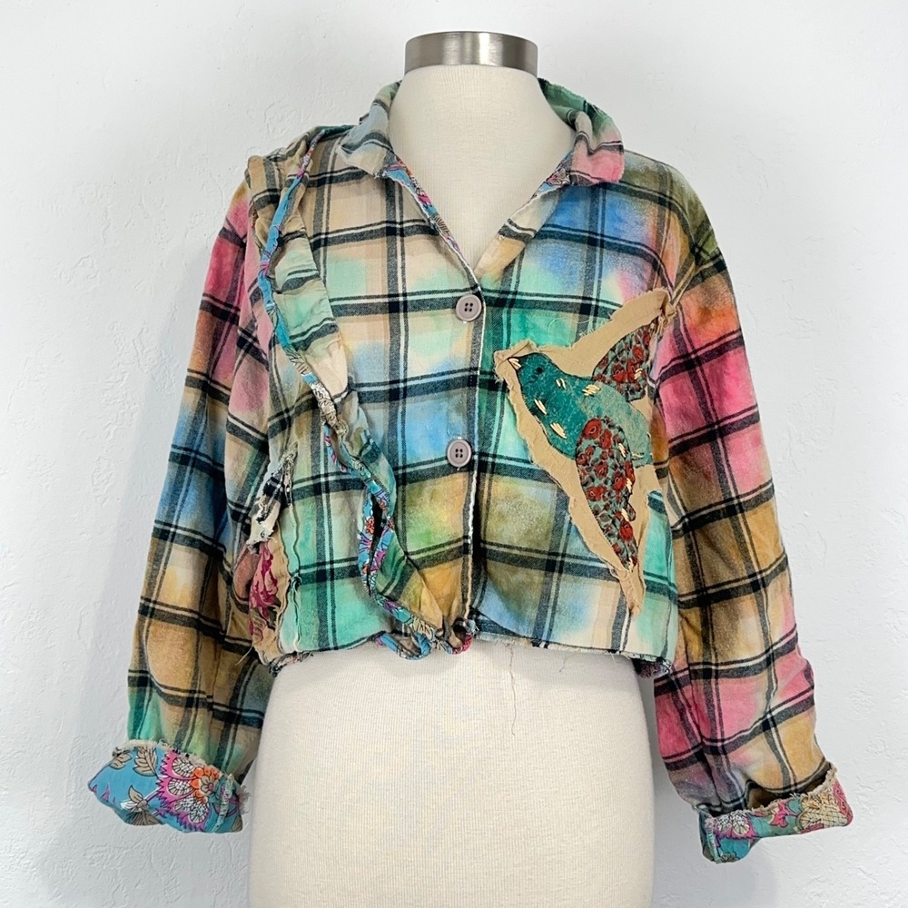 A Rare Bird Boho Chic Shabby Jacket One Size Floral Plaid Patchwork Distressed